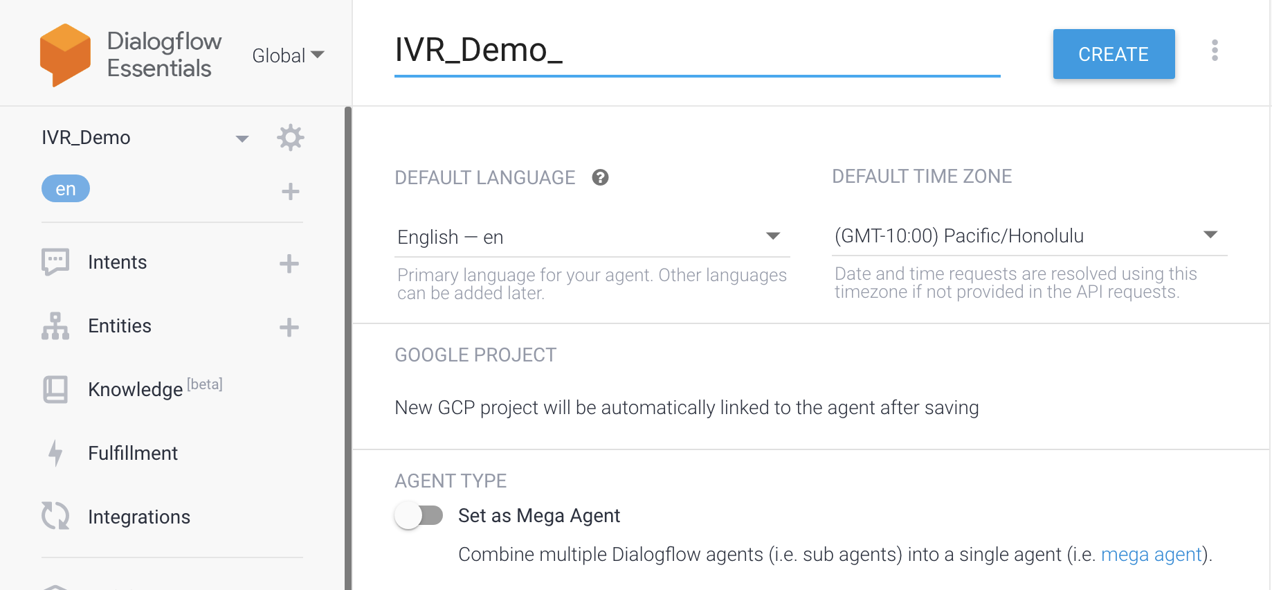 The new agent creation page.